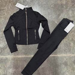 Lululemon Cropped Define Jacket + Leggings Set “Black/Gold”
