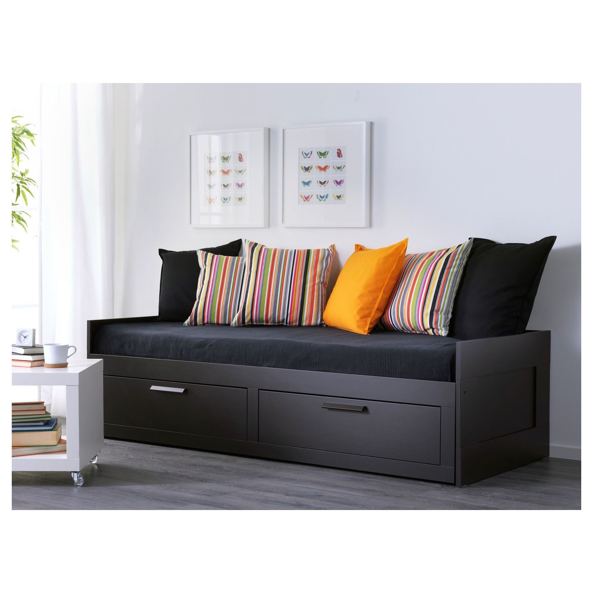 Black Twin Size Bed Frame With 2 Drawers and trundle
