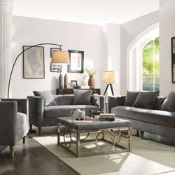 Brand New Gray Velvet Sofa and Love Seat Set