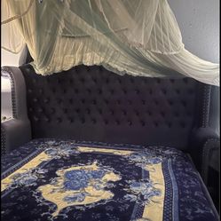 Semi new Beautiful king size complete bedroom blue velvet $2400 Cash Only