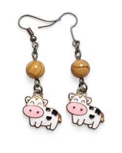 Cute Cow Beaded Dangle Earrings