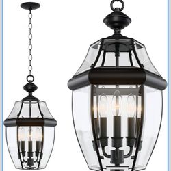 New Large Outdoor Pendant Light Fixture 3-Light, 20in Modern Black Outdoor Chandelier Hanging Porch Light