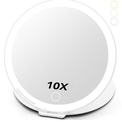 Large 10X Magnification 7 Inch Rechargeable Travel Makeup Mirror, Portable Vanity Mirror with 80 LED Lights, 3 Color Lighting and Dimmable Touch Scree