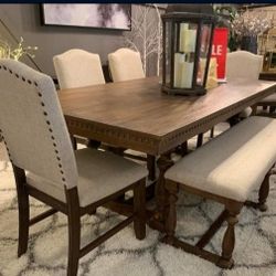 Regent Grayish Brown Dining Room Set,  Table, Chairs, Bench, Comedor,  Brand New,  HAVE Delivery 