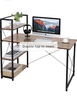 Computer Desk with 4 Tier Storage Shelves, 47” Home Office Desk with Reversible Bookshelf, Writing Study Table Workstation with Tower Shelf for Small 