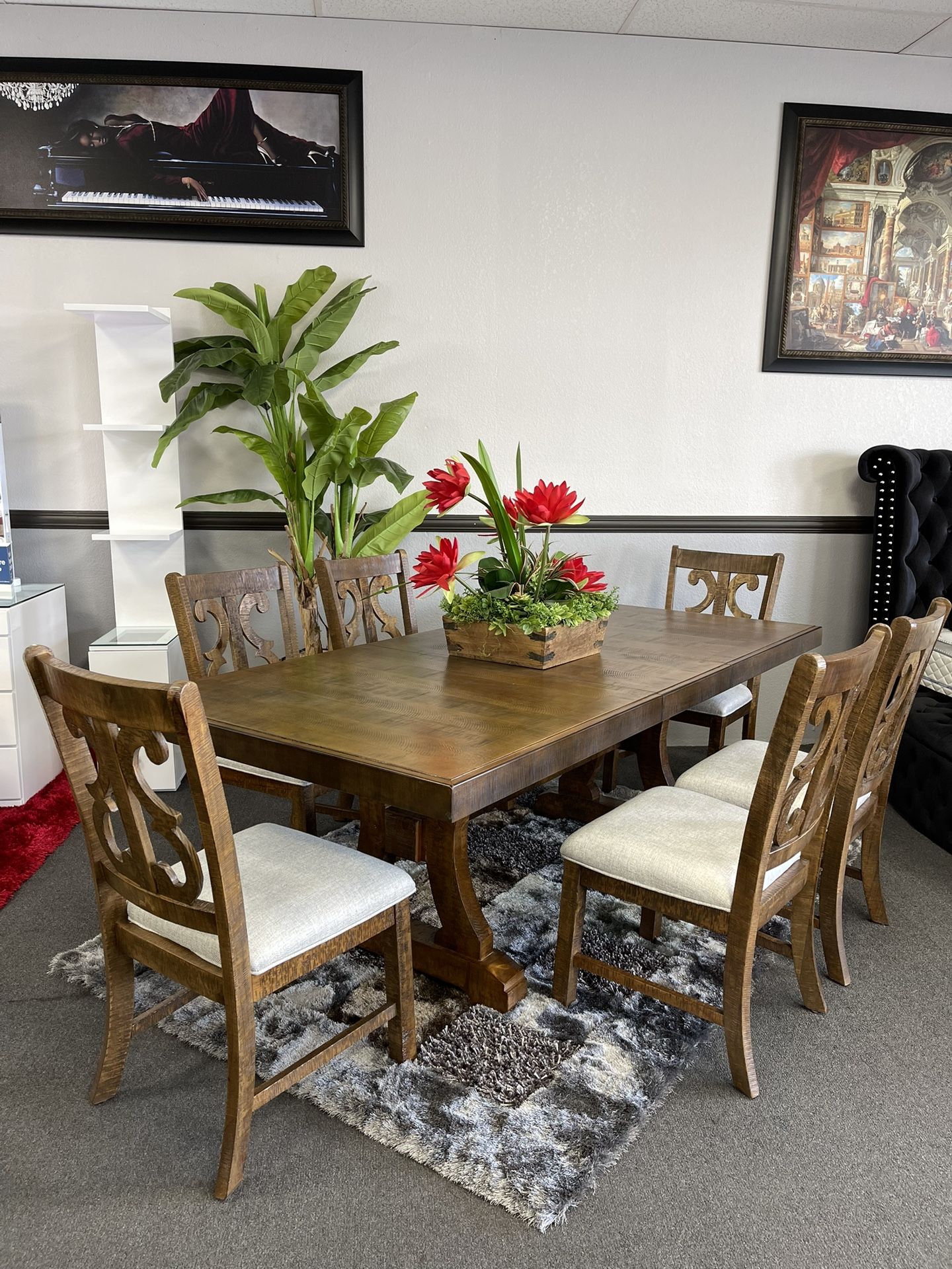 7PC Rustic Wood 🪵 Dining Table Set