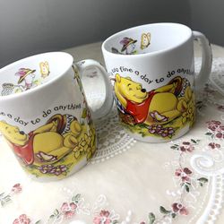 Pair Of Disney Summer Pooh Coffee Mugs Made In England