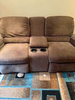 Brown Microfiber Reclining Loveseat with Console