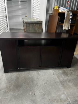 Pottery Barn Dark Brown Wood TV Stand with Cabinet Storage