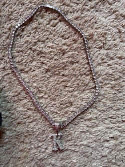 Crystal Tennis Necklace with Letter K Pendant