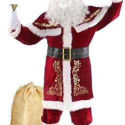 Adult Deluxe Velvet Santa Claus Costume 12pcs Set Santa Claus Suit Outfit for Men in Christmas Holiday