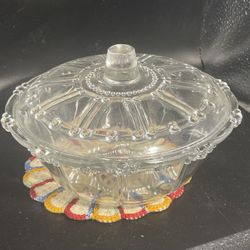 Vintage Depression Clear Glass Candy Dish with Lid
