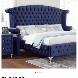 Semi new Beautiful king size complete bedroom blue velvet $2400 Cash Only