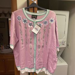 Vintage Bob Mackie Wearable Art Short Sleeve Button Up Cardigan Sweater 3XL