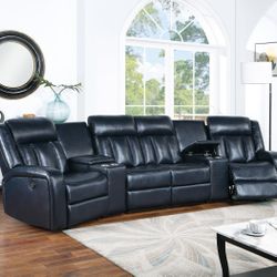 Brand New Navy Blue Leather Power Reclining Sectional Sofa 