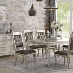 Brand New Silver Grey 7pc Dining Table Set