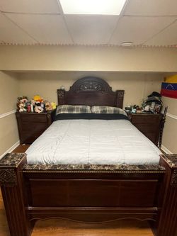 Queen Bedroom Set – Bed Frame + Mattress + Box Spring + 2 Nightstands
