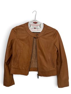 Tan Leather Cropped Moto Jacket