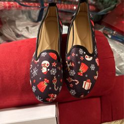 Women's Christmas Pattern Flat Shoes, Casual Slip On Shoes, Lightweight & Comfortable Shoes, Size 8
