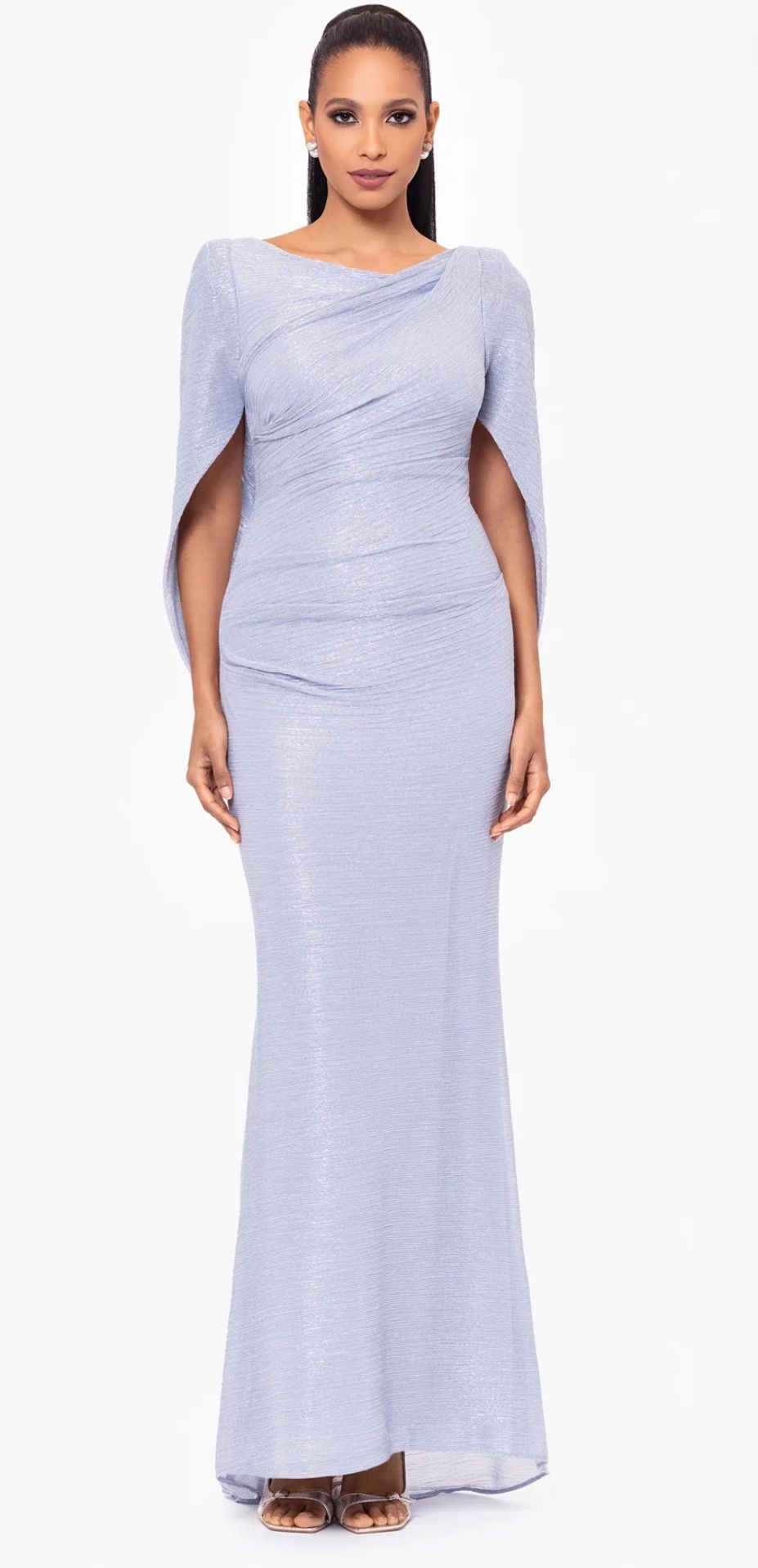 Betsy Adam Size 8 ELAINE" LONG METALLIC CRINKLE COWL NECK BACK DRESS