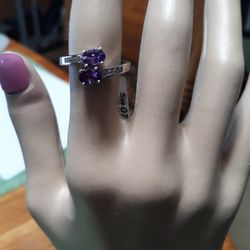 Sterling Silver Amethyst Cz Ring Sz 7
