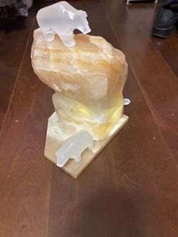 Vintage Polar Bear Carved Stone Lamp