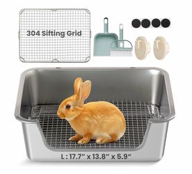 Stainless Steel Rabbit Litter Box with Sifting Grid