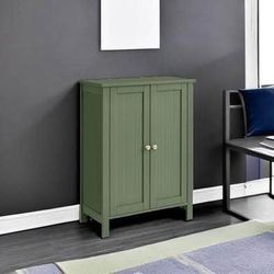 New Floor Storage Cabinet, Freestanding Storage Unit w/ 2 Adjustable Shelves, Kitchen, Forest Green