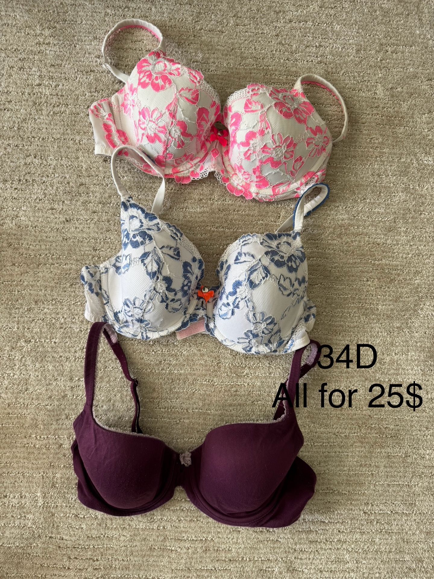 Victoria Secret Padded Non Push Up Bras 34D ( All 3 For 25$)