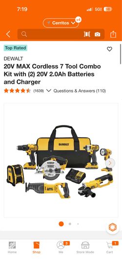 DEWALT 20V MAX Cordless 7 Tool Combo Kit with (2) 20V 2.0Ah Batteries and Charger