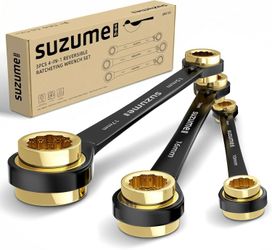 SUZUME 4 in 1 Ratchet Wrench 3-Piece Metric (8-19mm) 15K Gear Cycles Tested 72-Tooth CR-V Steel Reversible Ratcheting Box Wrench Set with Storage Bag