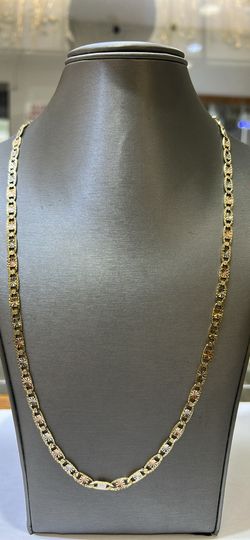 14KT 3-TONE GOLD DIAMOND CUT CHAIN RARE SOLID