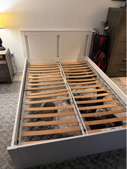 IKEA queen Size Bed Frame with Slatted Base – White – $150
