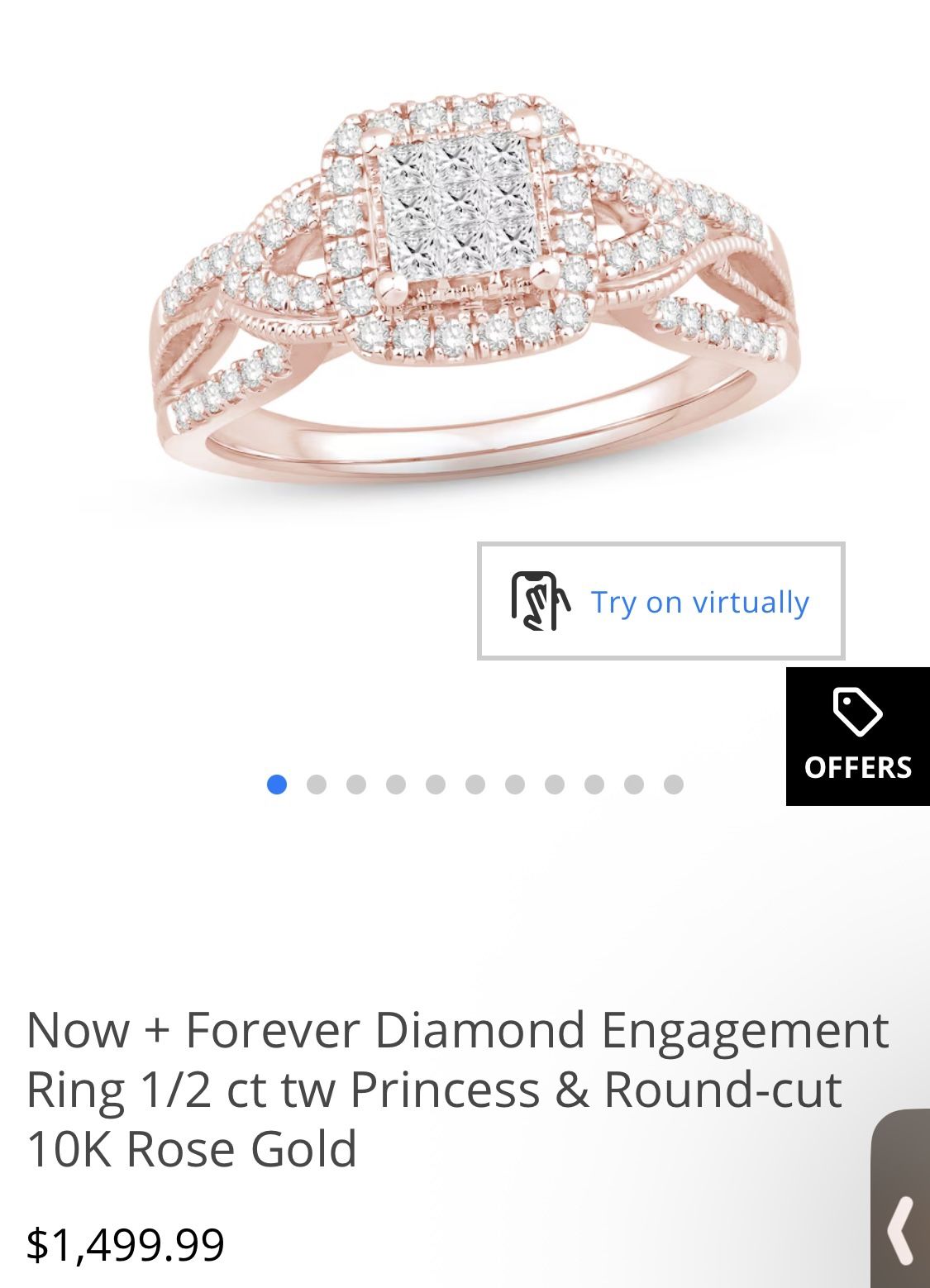 10k Rose gold Princess And Round Cut Diamond Ring