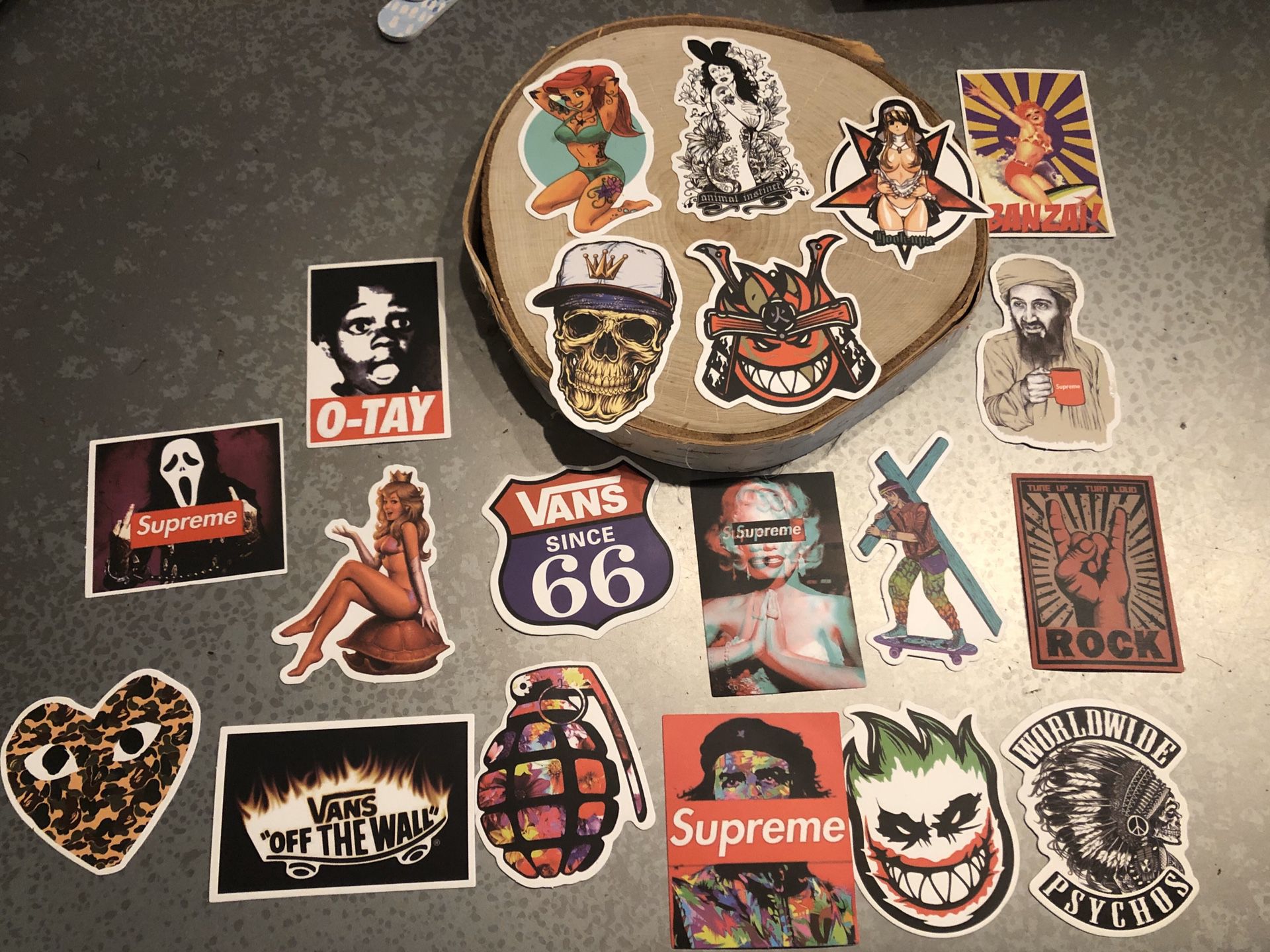 54 varies of stickers Vans , Supreme , DGK