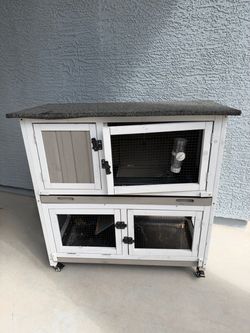 2-Story Wooden Rabbit Hutch Cage with Wheels – Indoor/Outdoor