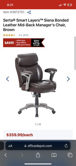 Serta Smart Layers Siena Bonded Leather Mid Back Manager s Chair