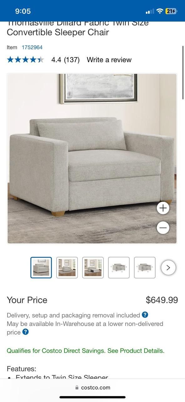Twin Size Sleeper Chair New From Costco