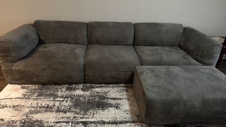 NEW Gray 4-Seater Sofa & Oversized Ottoman – Modern, Spacious Couch