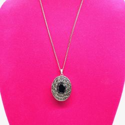 Silver Avon Perfume Locket Brooch Necklace 