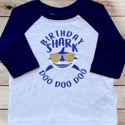12-18 Months Birthday Shark 1st Birthday 🦈 Navy Blue Baseball Tee