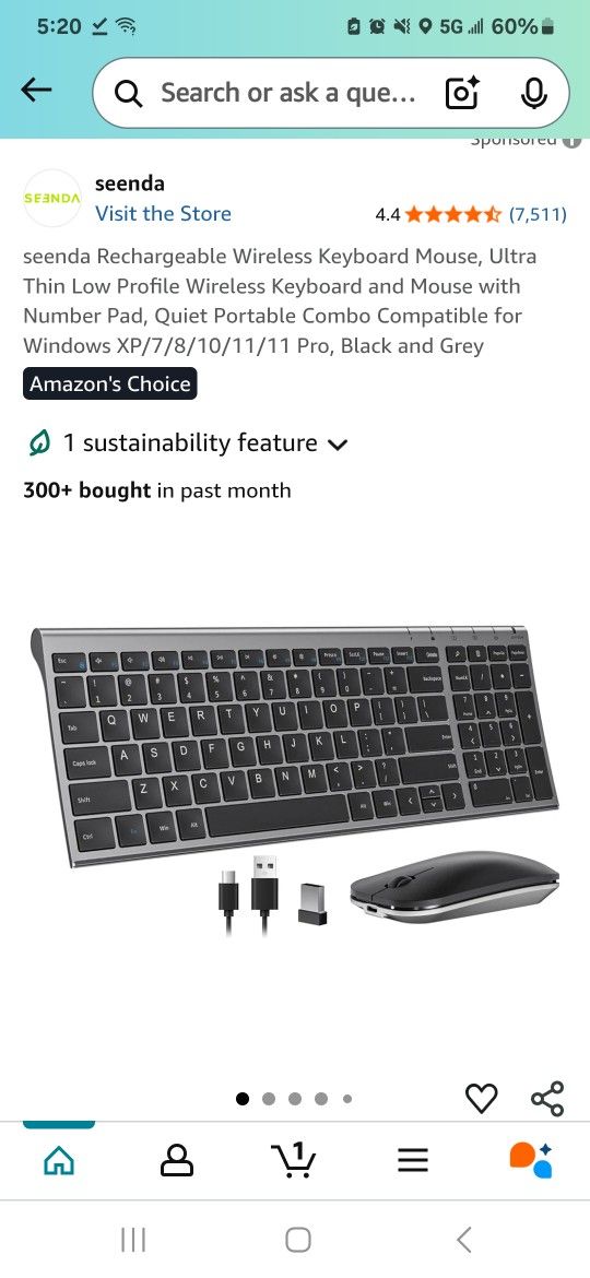 seenda Rechargeable Wireless Keyboard Mouse
