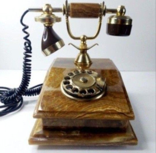 VINTAGE ONYX ROTARY TELEPHONE 18K GOLD PLATE, MADE IN ITALY