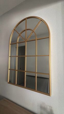 Large Gold Arched Window Wall Mirror