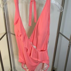 Carmen Marc Valvo Deep V-neck One- Piece Swimsuit.  Size 14