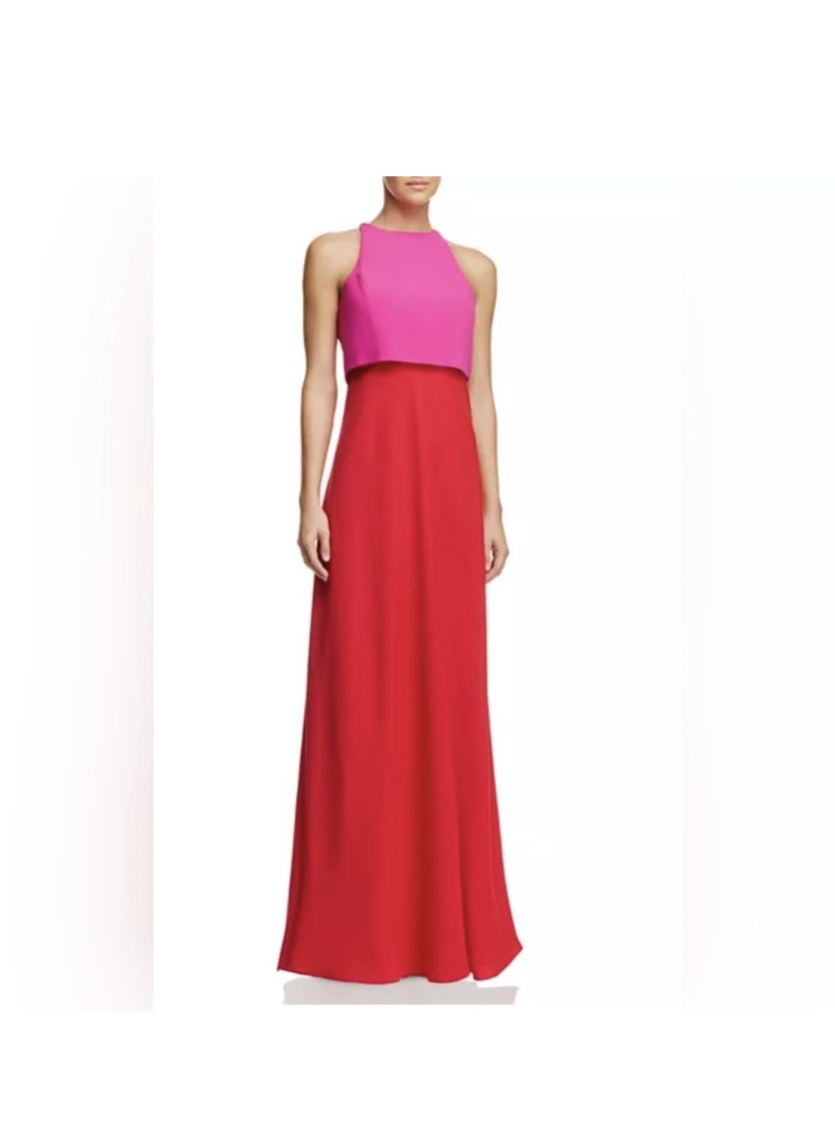 Jill Stuart red fuchsia pink color block sleeveless maxi dress gown 14