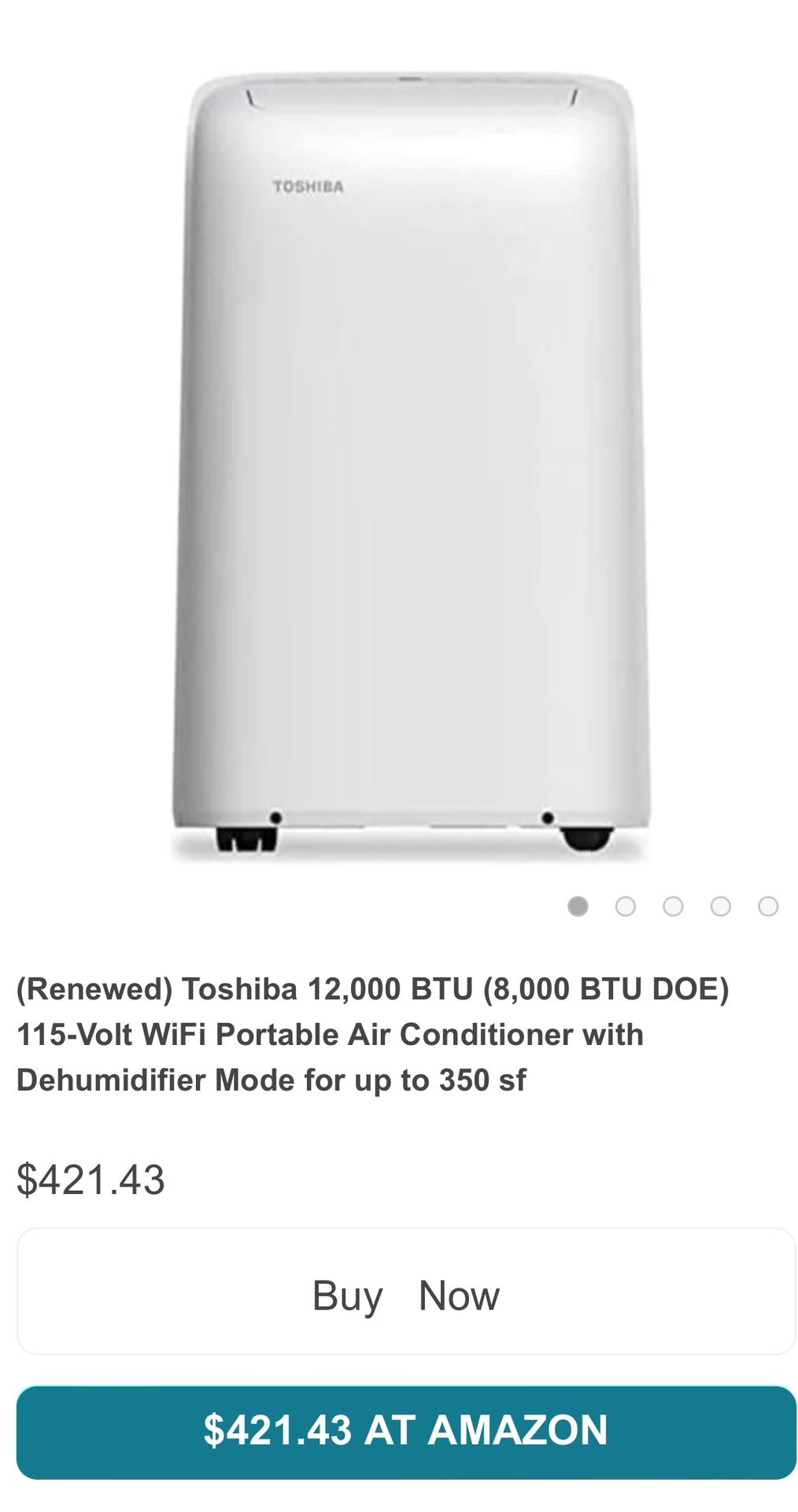 Toshiba 12,000 BTU (8,000 BTU DOE) 115-Volt WiFi Portable Air Conditioner with Dehumidifier Mode for up to 350 sf