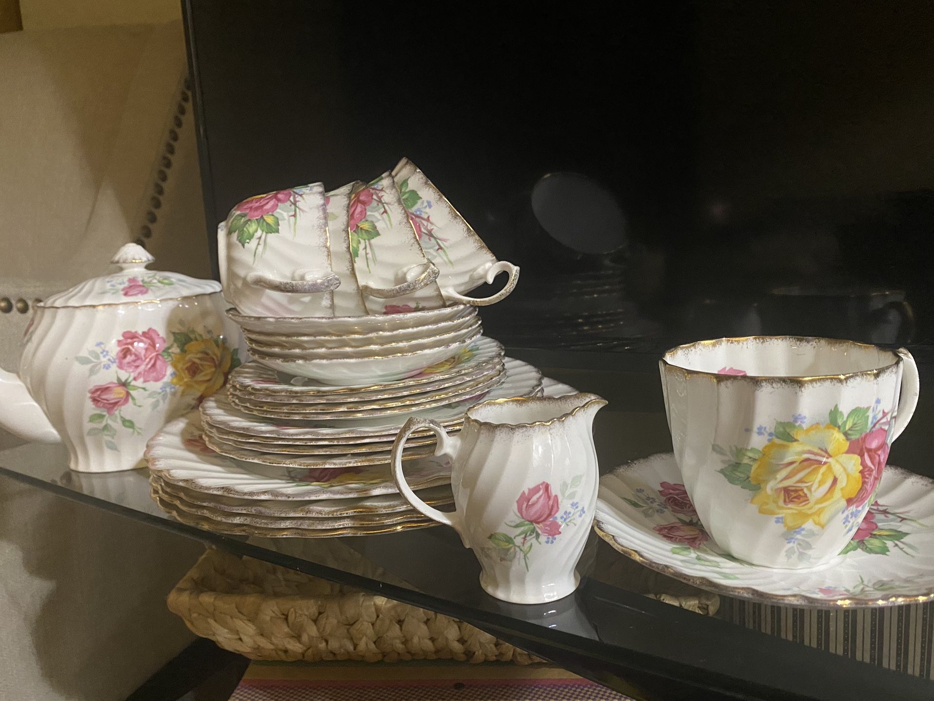 Gladstone China Apricot Rose service. Bone china, made in England.