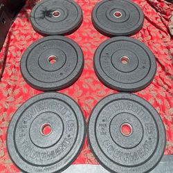 SET OF OLYMPIC BUMPER PLATES  (PAIRS OF)  :  25s  15s  10s 