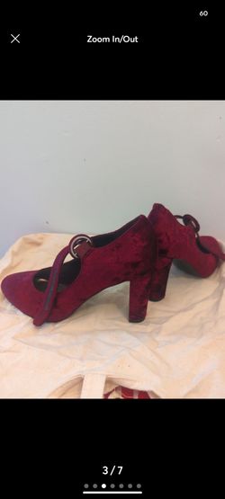 Burgundy Velvet Block Heel Mary Jane Pumps